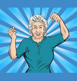 old woman smiled happily and showed strength vector image