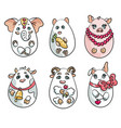 set with 6 animals in a shape of eggs these cute vector image