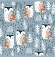 seamless pattern with cute floral owls and hand vector image vector image
