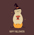 funny sloth sitting on pumpkin halloween card vector image vector image