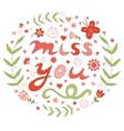 elegant hand drawn miss you floral card vector image vector image