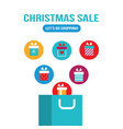 shopping bag with gift boxes flying out of it new vector image