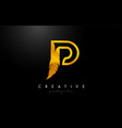 p golden gold feather letter logo icon design vector image