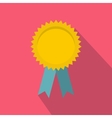 yellow blank award rosette with blue ribbon icon vector image