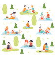young men and women having picnic set people vector image