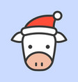 cow face with santa hat filled style icon vector image