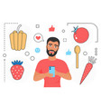 healthy food phone app man using vector image vector image