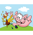 pig catch a hen vector image vector image