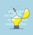 rocket startup launch from bulb idea flat line vector image