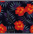 hibiscus red yellow tropical leaves pattern night vector image