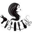 silhouette a girl with curls and tools vector image