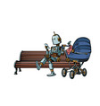 mom robot resting in the park with a baby stroller vector image