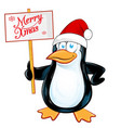 pinguin santa claus with merry christmas vector image