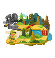 travelers adventures on forest trail flat design vector image vector image