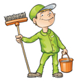 cleaner holding a brush and bucket vector image