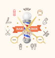 barber shop emblem with gold scissors and pole vector image vector image