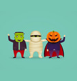 halloween characters in costume mummy vampire vector image vector image