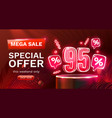 mega sale special offer neon 95 off banner vector image vector image