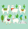 set of cute funny alpacas vector image