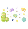 set of french desserts - macarons watercolor vector image