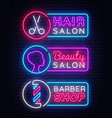 collection neon signs hairdress barber vector image