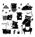 three pigs and wolf funny set black white scribble vector image