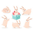 funny cartoon cute easter bunny set vector image vector image