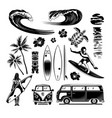 surfing engraving monochrome hand drawn set vector image