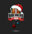 football ball with santa hat and happy new year vector image