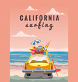 travel yellow car with luggage bags surfboard vector image