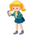 cartoon girl holding smartphone vector image
