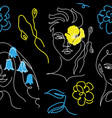 blue and yellow ua pattern with woman face vector image vector image