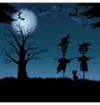 halloween landscape with scarecrows vector image