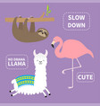alpaca sloth flamingo set no drama llama slow vector image vector image
