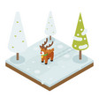 cartoon deer walking winter wood forest isometric vector image