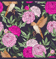 pink peony and birds seamless pattern vector image vector image