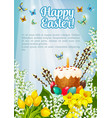 easter poster paschal cake eggs flowers vector image vector image