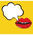 open red lips with speech bubble pop art vector image vector image