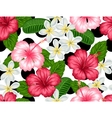 seamless pattern with tropical flowers hibiscus vector image