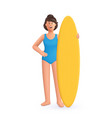 young smiling woman in swimsuit with surfing vector image