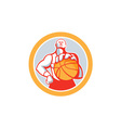 basketball player with ball circle retro vector image