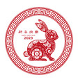 chinese new year 2023 paper art cut red rabbit vector image