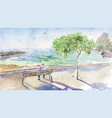 old man sitting on bench and watching yachts vector image vector image