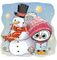 snowman and cute penguin girl in a hat vector image