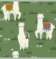 seamless texture with cute alpacas grazing vector image