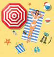 summer holidays on beach with sunbathing girl vector image