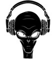 black silhouette of alien head with headphones vector image