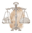 antique balance scales with a heart and brain vector image vector image