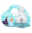 prince leading princess to kingdom fairy tale vector image