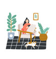 young girl sitting in comfortable armchair vector image